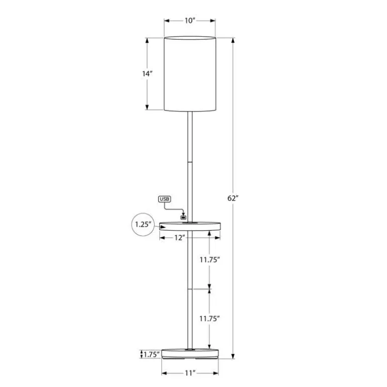 62"H Metal Floor Lamp with USB Port