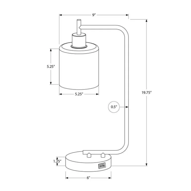 20"H Metal Table Lamp with USB Ports