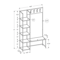 Hall tree / bench - 8 hooks / 5 shelves - 72"h - black / black metal