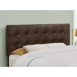 Headboard - full size - button tufted / upholstered panel - dark brown leathe - Monarch