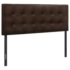 Headboard - full size - button tufted / upholstered panel - dark brown leathe - Monarch