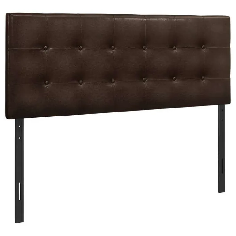Headboard - full size - button tufted / upholstered panel - dark brown leathe - Monarch