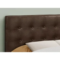 Headboard - full size - button tufted / upholstered panel - dark brown leathe - Monarch