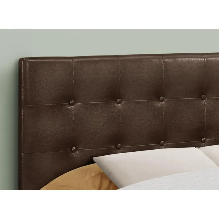 Headboard - full size - button tufted / upholstered panel - dark brown leathe - Monarch