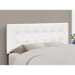 Headboard - full size - button tufted / upholstered panel - white leather-loo - Monarch
