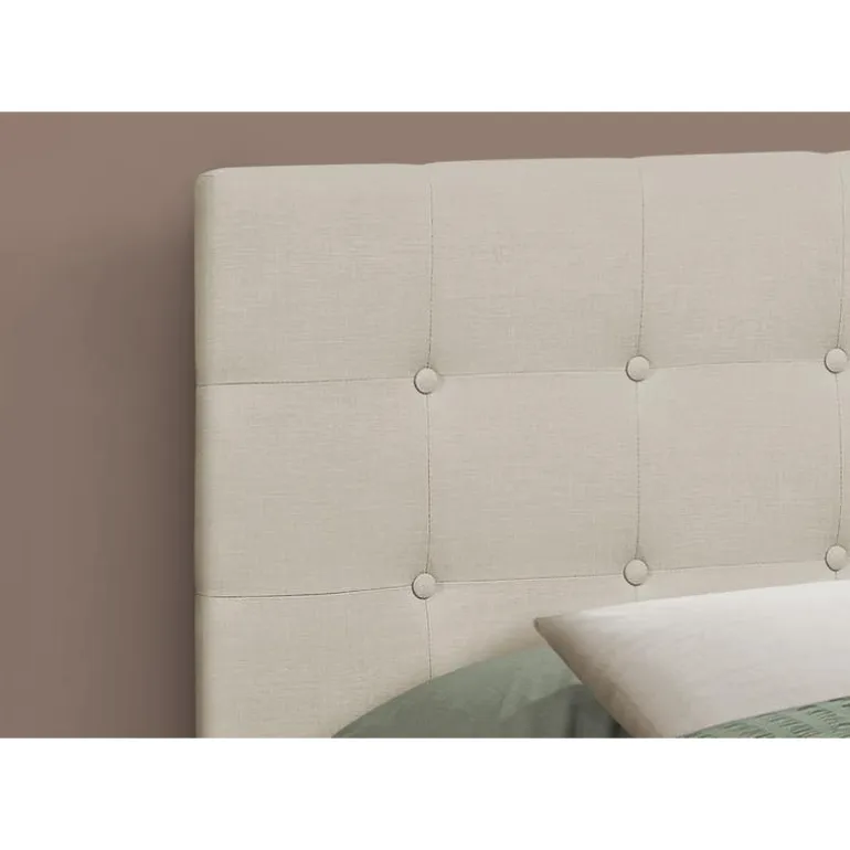 Headboard - full size - button tufted / upholstered panel - beige linen-look - Monarch