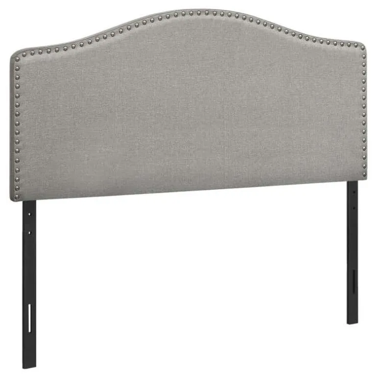 Headboard - full size - nailhead trim / arched top / upholstered panel - grey - Monarch