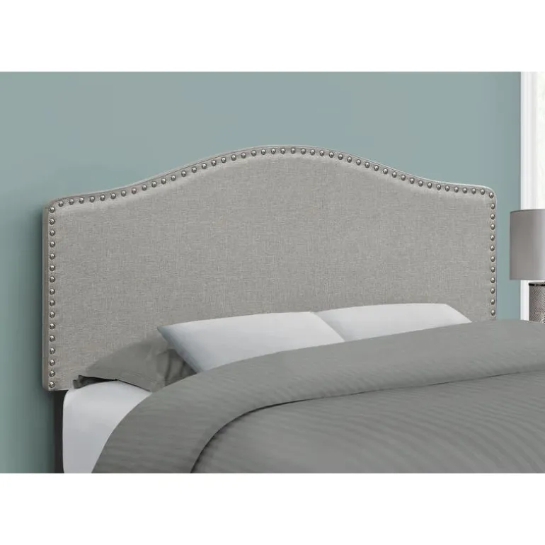 Headboard - full size - nailhead trim / arched top / upholstered panel - grey - Monarch