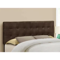 Headboard - queen size - button tufted / upholstered panel - dark brown leath - Monarch