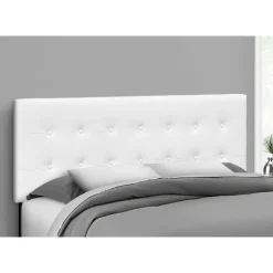Headboard - queen size - button tufted / upholstered panel - white leather-lo - Monarch