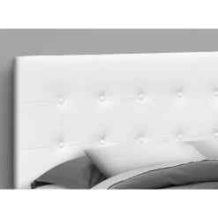 Headboard - queen size - button tufted / upholstered panel - white leather-lo - Monarch