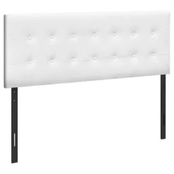 Headboard - queen size - button tufted / upholstered panel - white leather-lo - Monarch