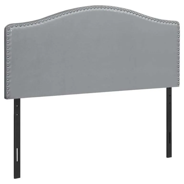 Headboard - queen size - nailhead trim / arched top / upholstered panel - gre - Monarch