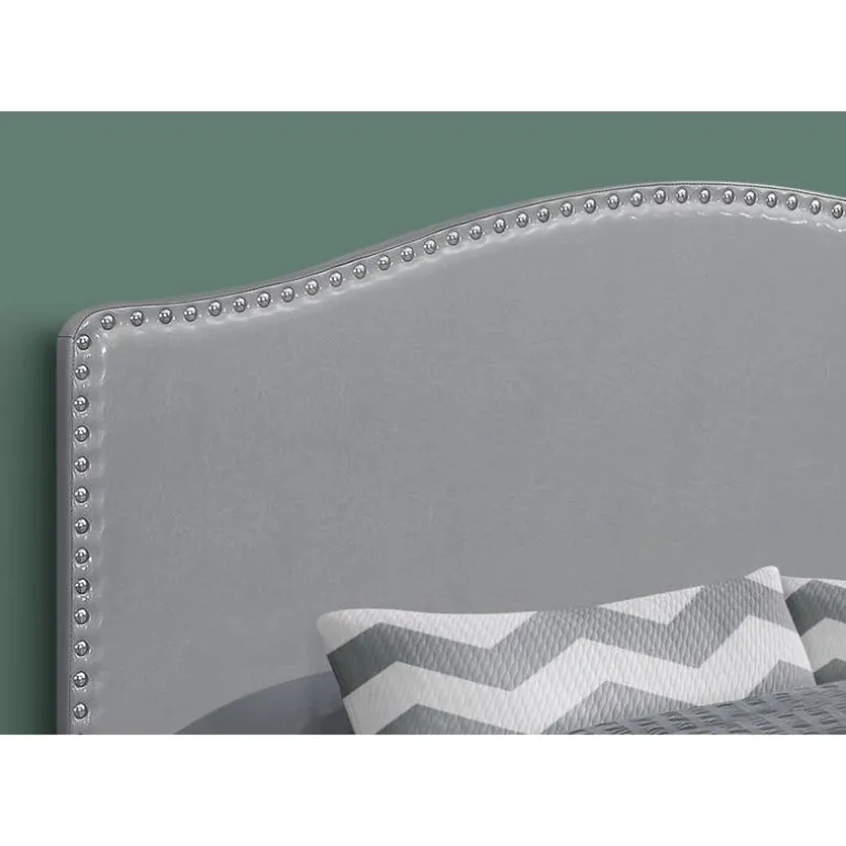 Headboard - queen size - nailhead trim / arched top / upholstered panel - gre - Monarch