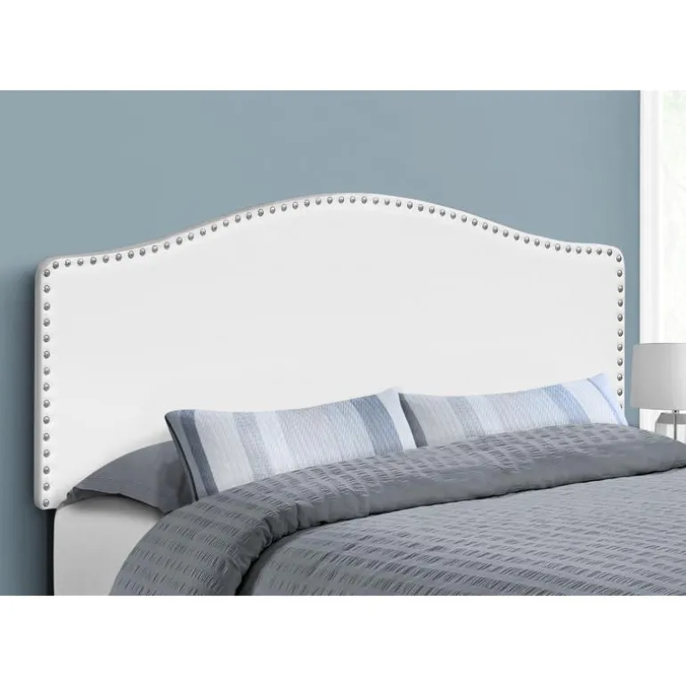 Headboard - queen size - nailhead trim / arched top / upholstered panel - whi - Monarch