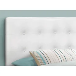 Headboard - twin size - button tufted / upholstered panel - white leather-loo - Monarch