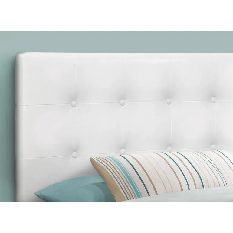 Headboard - twin size - button tufted / upholstered panel - white leather-loo - Monarch