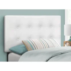 Headboard - twin size - button tufted / upholstered panel - white leather-loo - Monarch