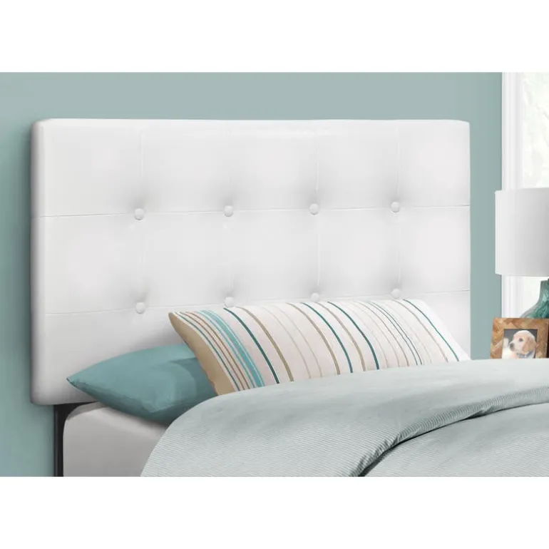 Headboard - twin size - button tufted / upholstered panel - white leather-loo - Monarch