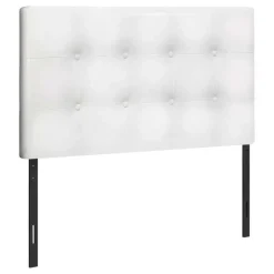 Headboard - twin size - button tufted / upholstered panel - white leather-loo - Monarch