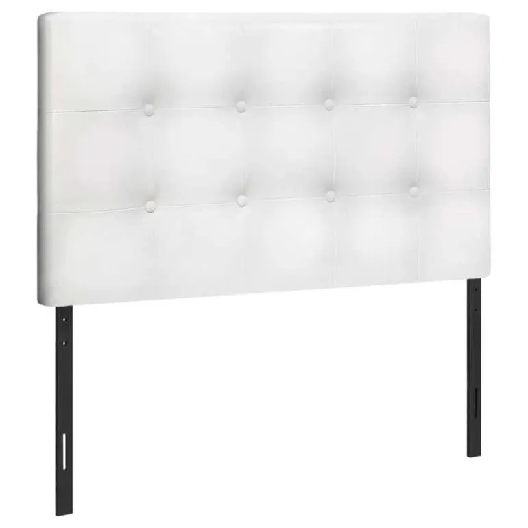 Headboard - twin size - button tufted / upholstered panel - white leather-loo - Monarch