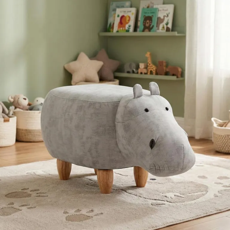 Hippopotamus-Shaped Kids Pouf – 26" x 14.2" x 13.8"