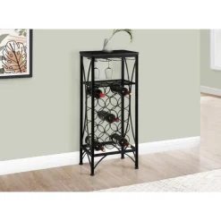 Home bar - 40"h / black metal wine bottle and glass rack - Monarch