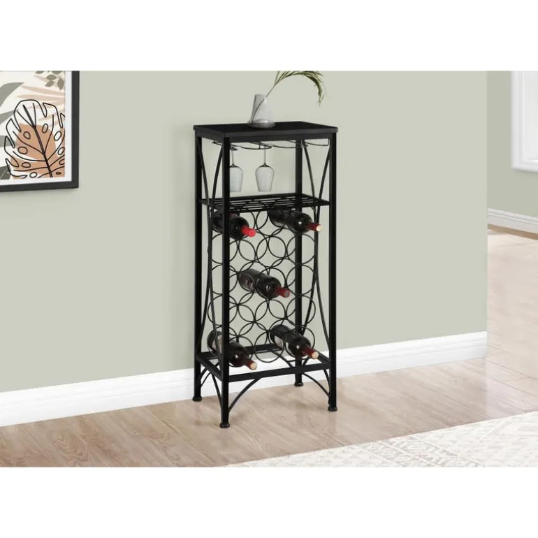 Home bar - 40"h / black metal wine bottle and glass rack - Monarch