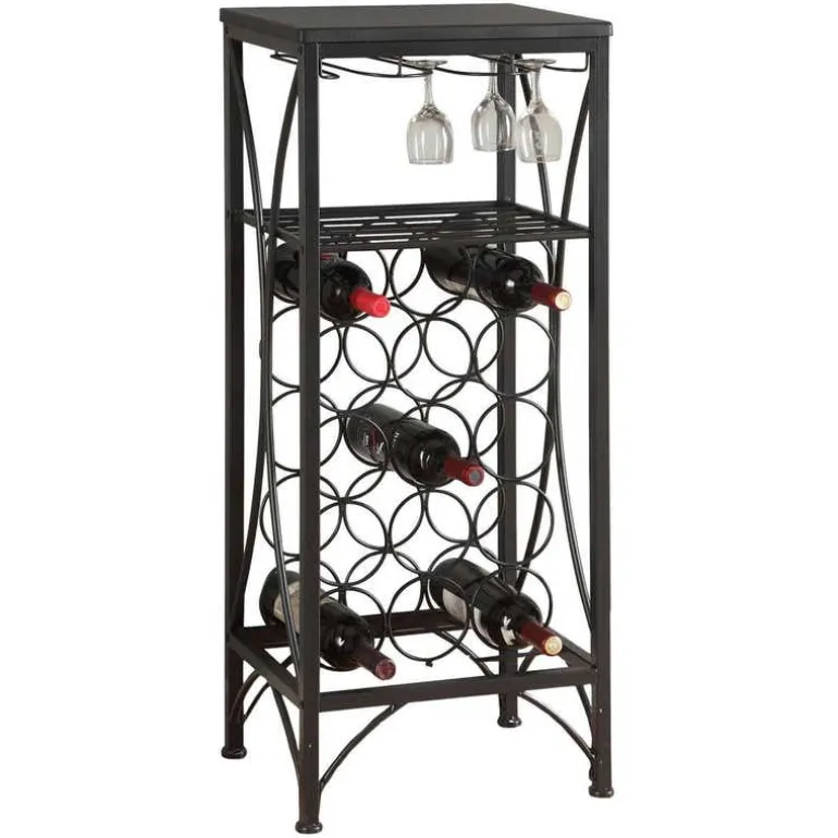 Home bar - 40"h / black metal wine bottle and glass rack - Monarch