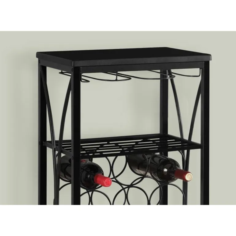 Home bar - 40"h / black metal wine bottle and glass rack - Monarch