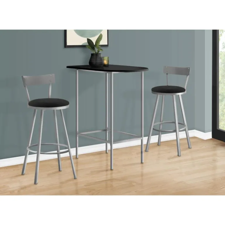 Home bar - 24"x 36" / black / silver metal spacesaver - Monarch