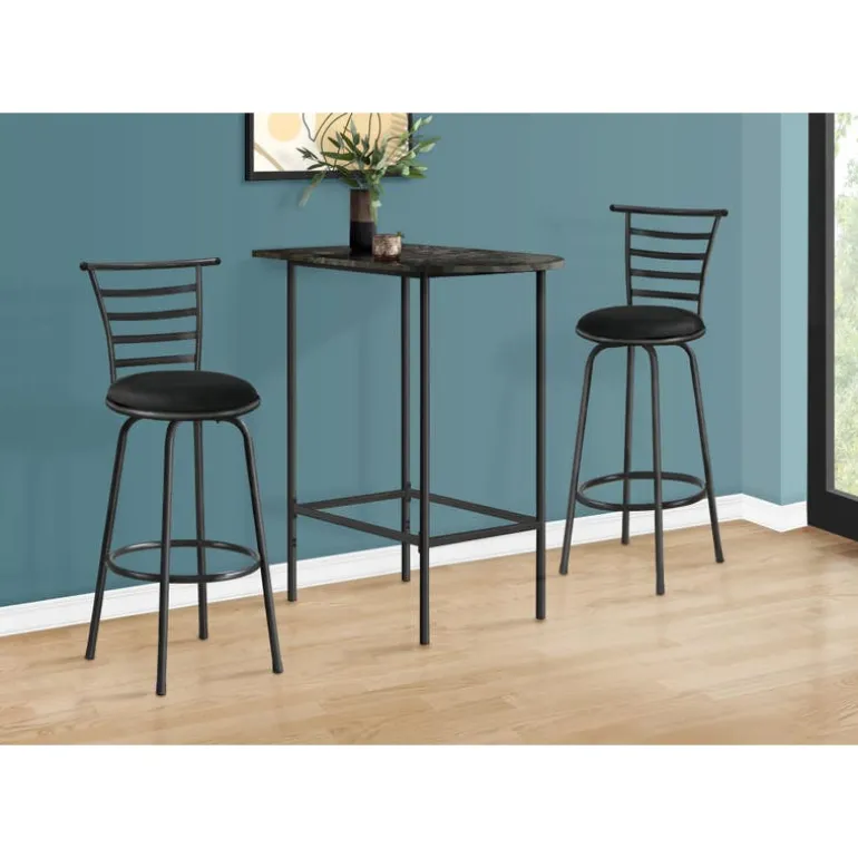 Home bar - 24"x 36" / grey marble / charcoal metal - Monarch