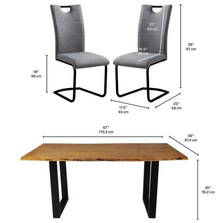 67-Inch Table with 4 Chairs - Grey