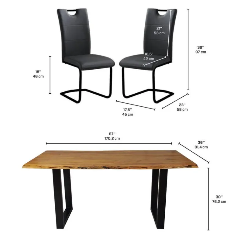 67-Inch Table with 4 Chairs - Black