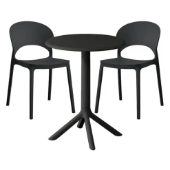 Indoor/Outdoor Resin Dining Set with Round Table and 2 Stackable Chairs – Black