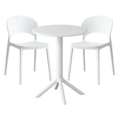 Indoor/Outdoor Resin Dining Set with Round Table and 2 Stackable Chairs – White