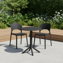 Indoor/Outdoor Resin Round Dining Table – Black