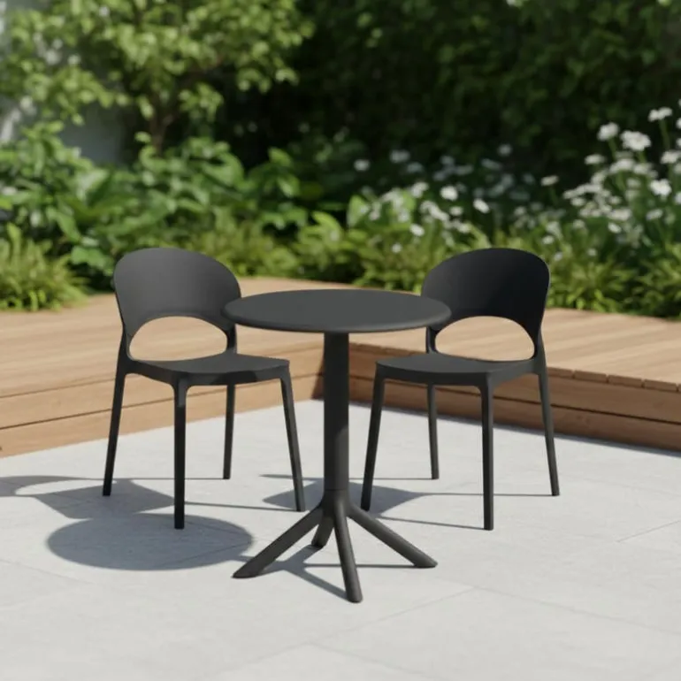 Indoor/Outdoor Resin Round Dining Table – Black