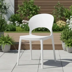 Indoor/Outdoor Resin Stackable Chair - White