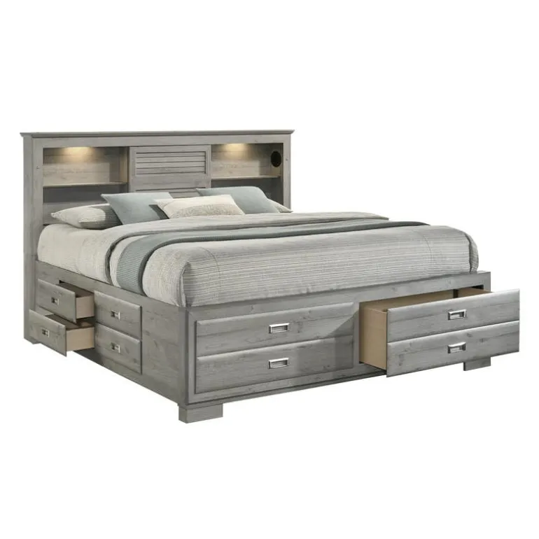 King Bed with Drawers & Multifunctional Headboard with Speakers - 78"