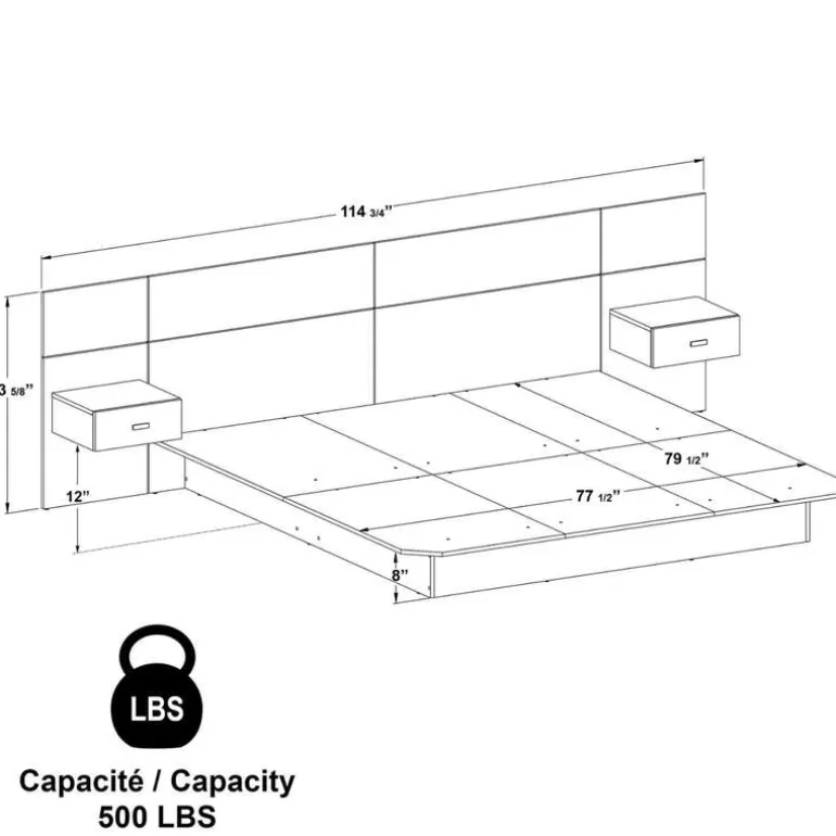 King Bed with Wall Units and Nightstands (78")