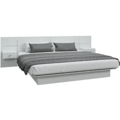 King Platform Bed with Headboard and Nighstands (78