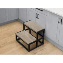 Ladder - 2 step stool / dark taupe / black metal - Monarch
