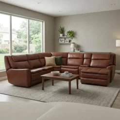 Leather Power Sectional with Massage, Heat, Audio Console & Right-Facing Chaise - 6 pcs