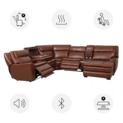 Leather Power Sectional with Massage, Heat, Audio Console & Right-Facing Chaise - 6 pcs