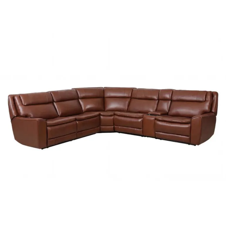 Leather Power Sectional with Massage, Heat and Audio Console - 6 pcs