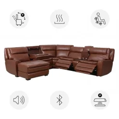 Leather Power Sectional with Massage, Heat, Audio Console & Left-Facing Chaise - 6 pcs