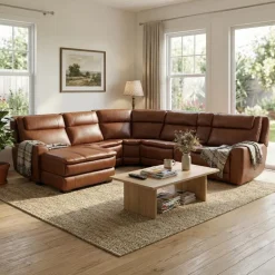 Leather Power Sectional with Massage, Heat, Audio Console & Left-Facing Chaise - 6 pcs