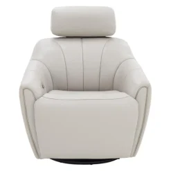 Leather Power Swivel Recliner with Built-In Audio System - Beige