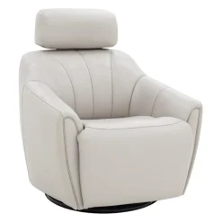 Leather Power Swivel Recliner with Built-In Audio System - Beige